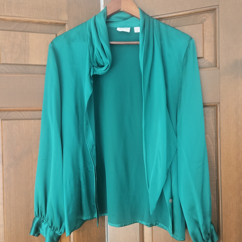 Harveys Teal Open-Front Draped Blouse